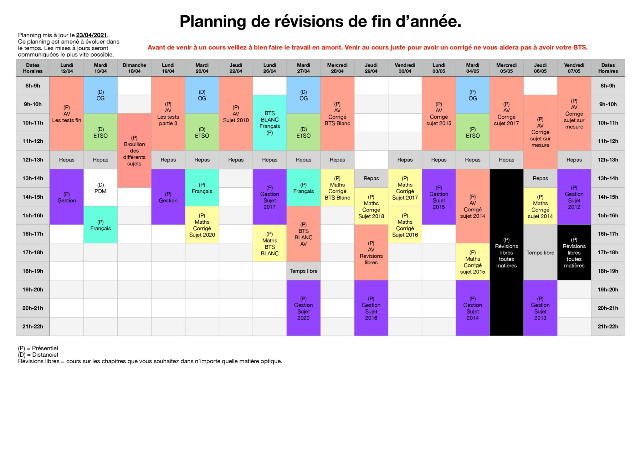 Planning révisions TS2 2021-04-23